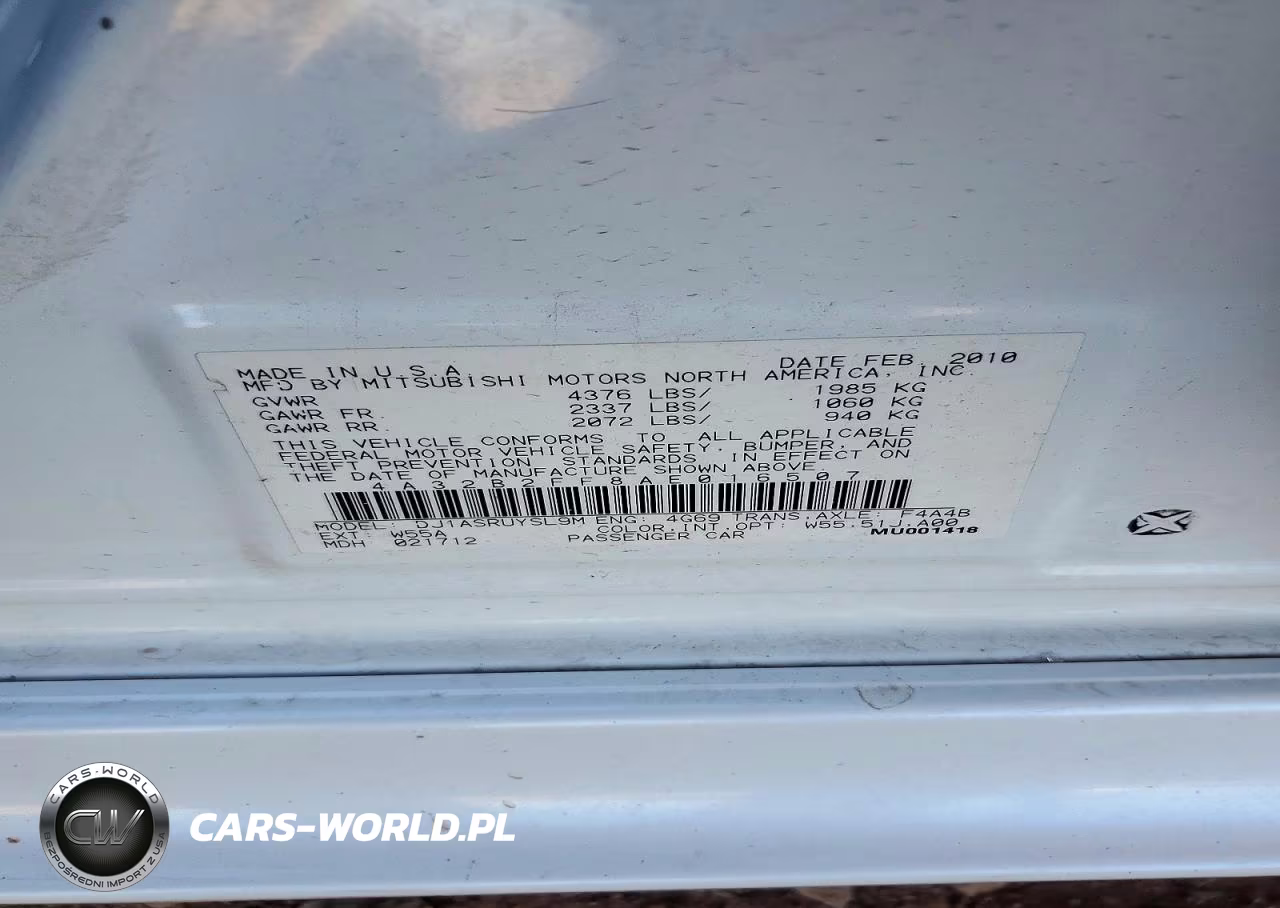 2010 Mitsubishi Galant Fe VIN:4A32B2FF8AE016507 - 12