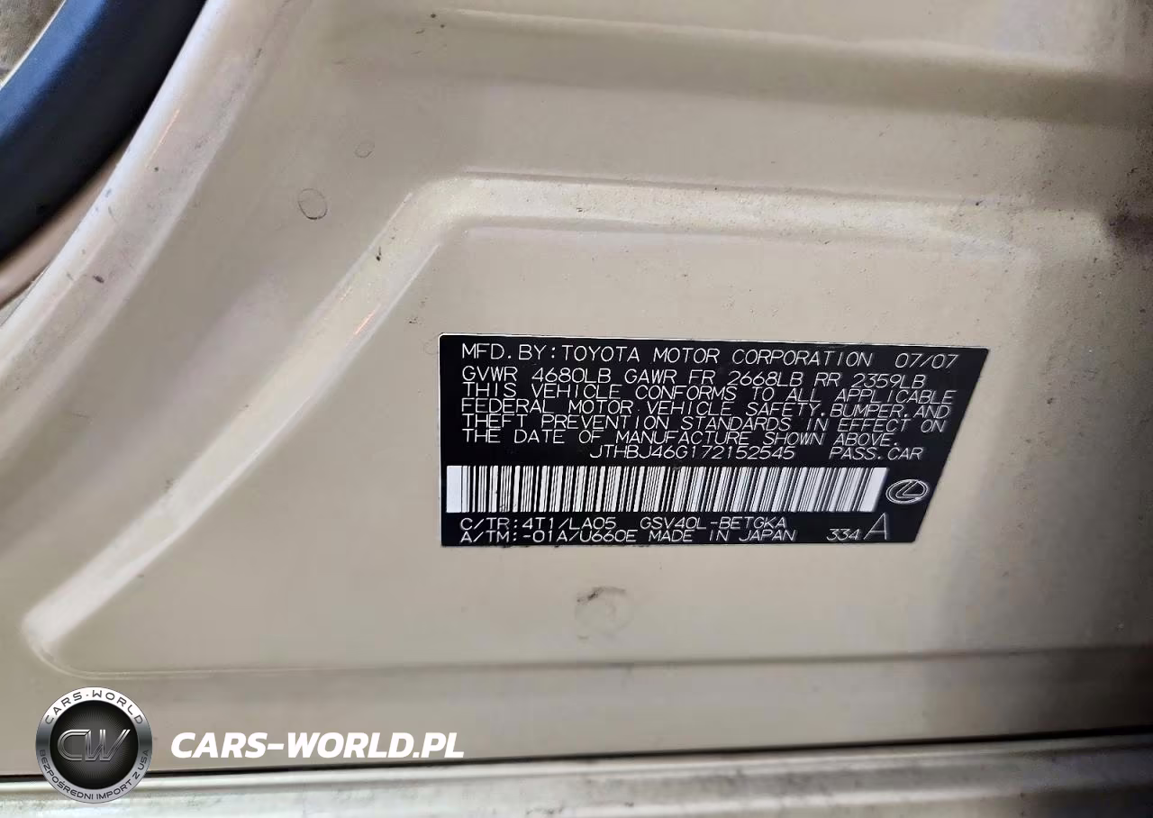 2007 Lexus Es 350 VIN:JTHBJ46G172152545 - 12