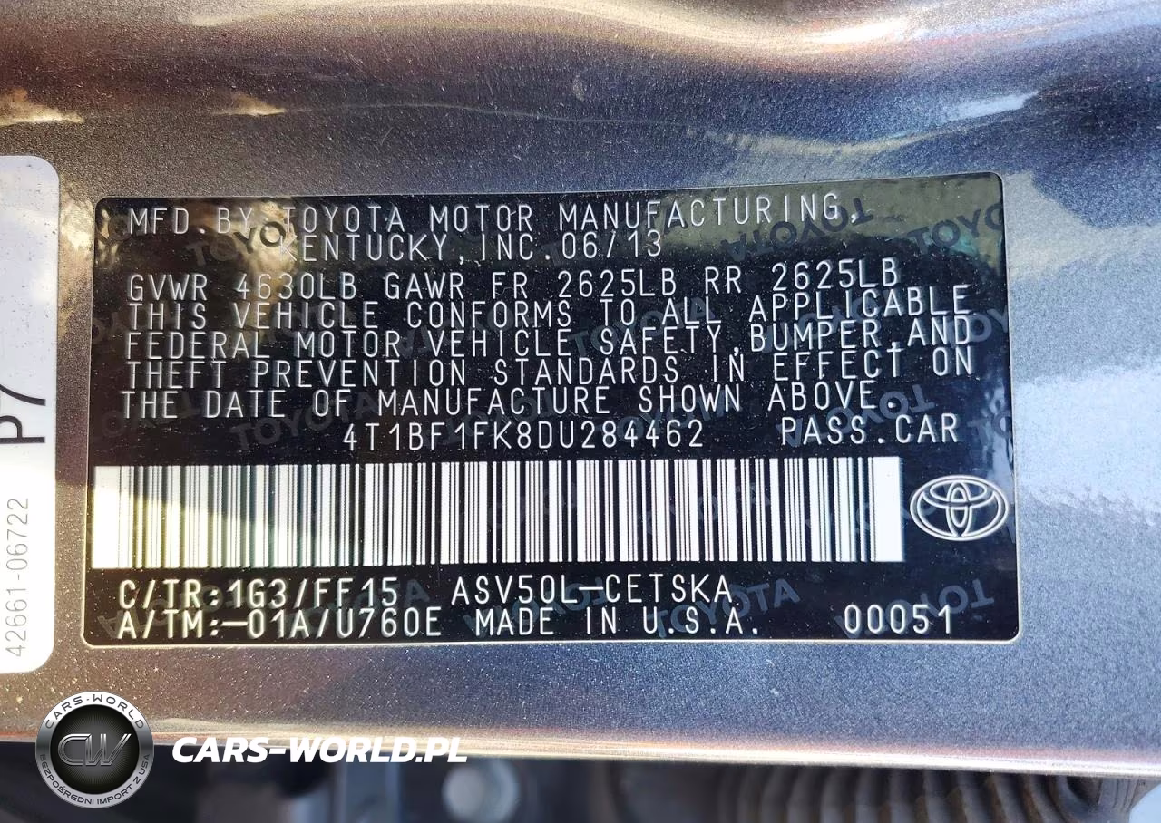 2013 Toyota Camry Se VIN:4T1BF1FK8DU284462 - 12