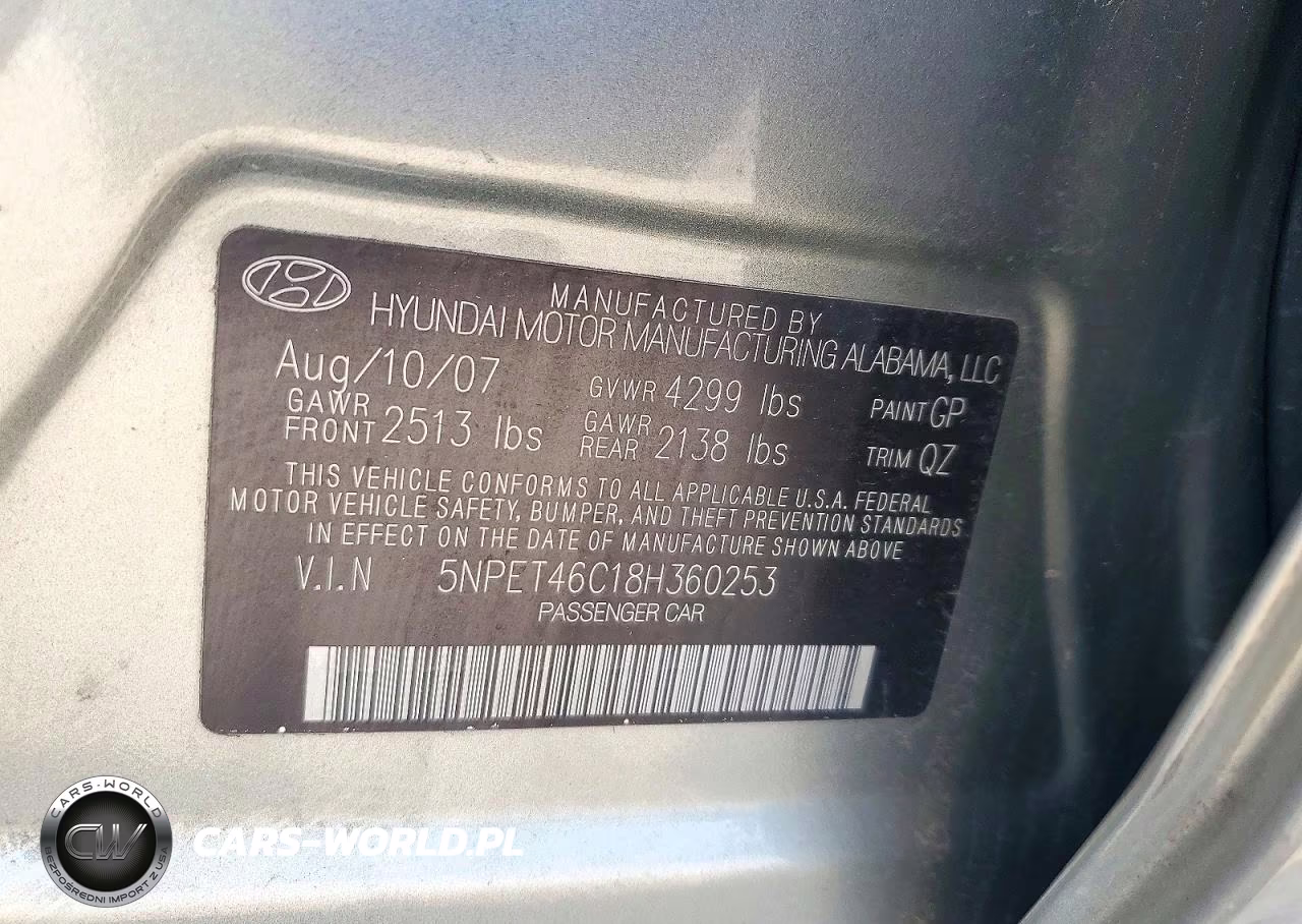 2008 Hyundai Sonata Gls VIN:5NPET46C18H360253 - 12