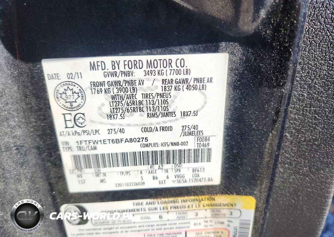 2011 Ford F150 Supercrew VIN:1FTFW1ET6BFA80275 - 12
