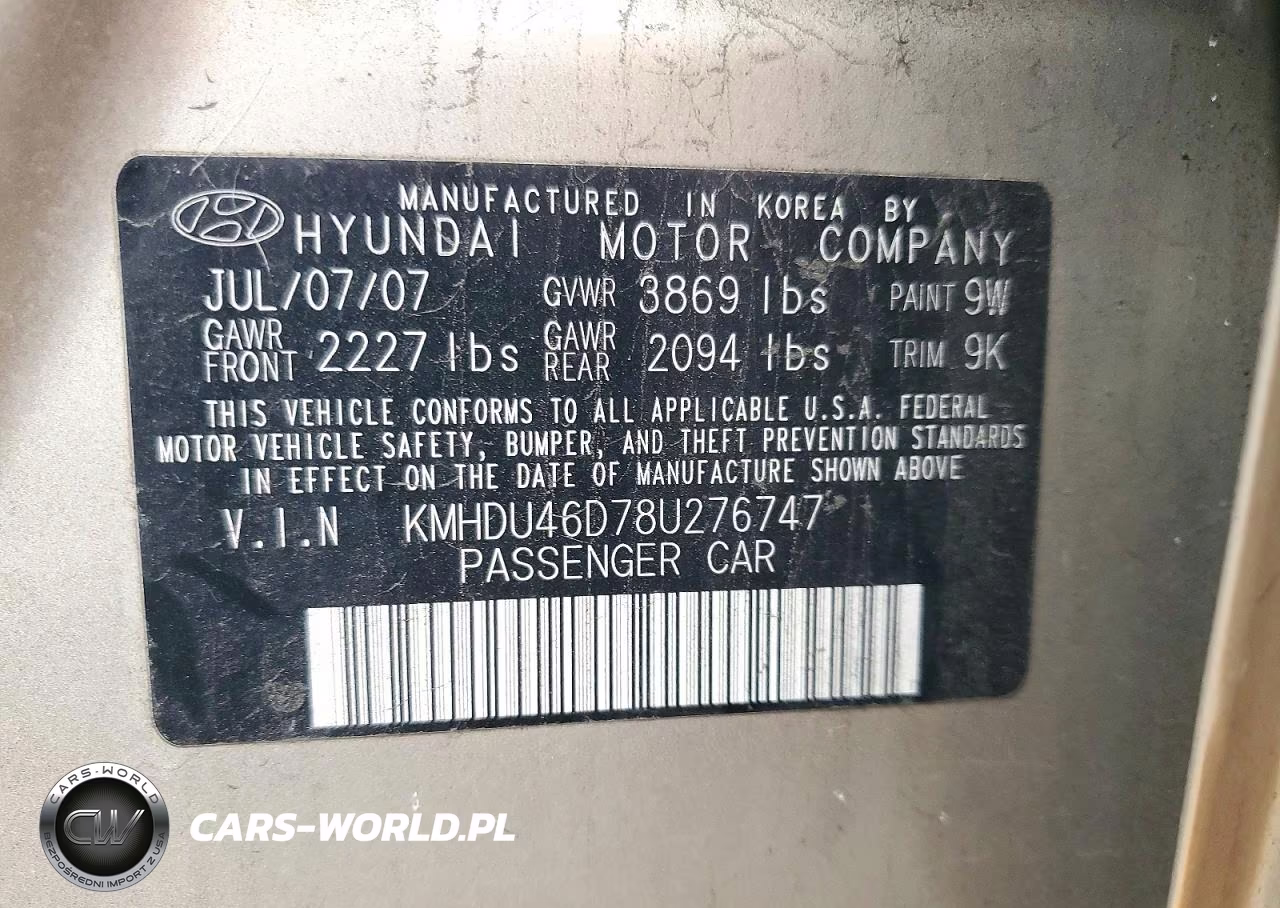 2008 Hyundai Elantra Gls VIN:KMHDU46D78U276747 - 12