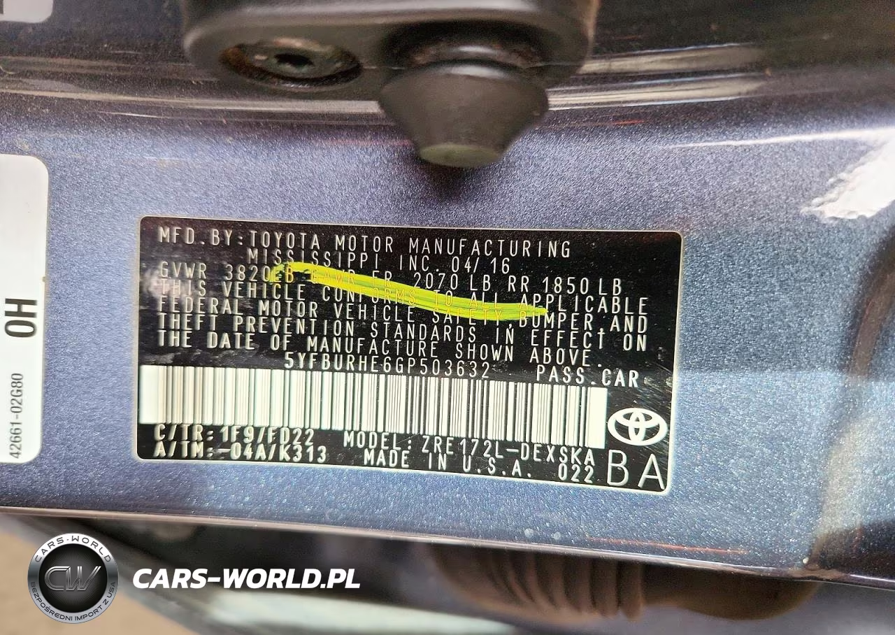 2016 Toyota Corolla L VIN:5YFBURHE6GP503632 - 12