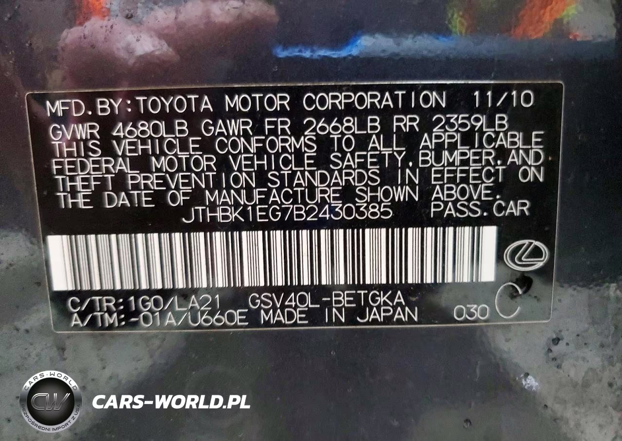 2011 Lexus Es 350 VIN:JTHBK1EG7B2430385 - 12
