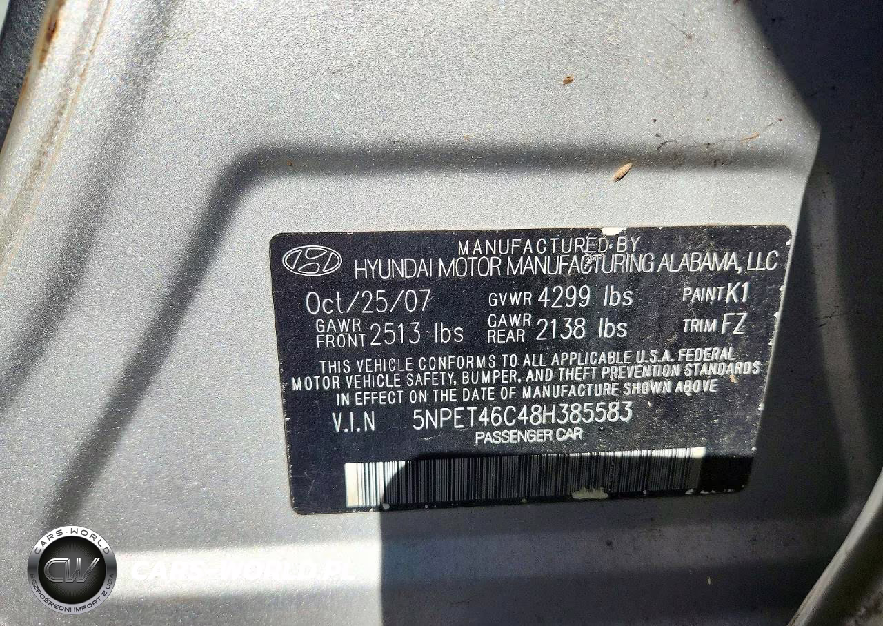 2008 Hyundai Sonata Gls VIN:5NPET46C48H385583 - 12