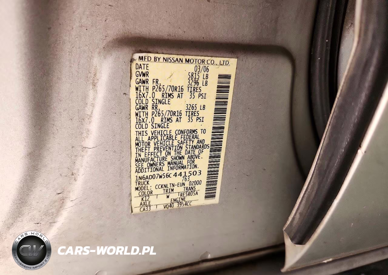 2006 Nissan Frontier Se VIN:1N6AD07W56C441503 - 12