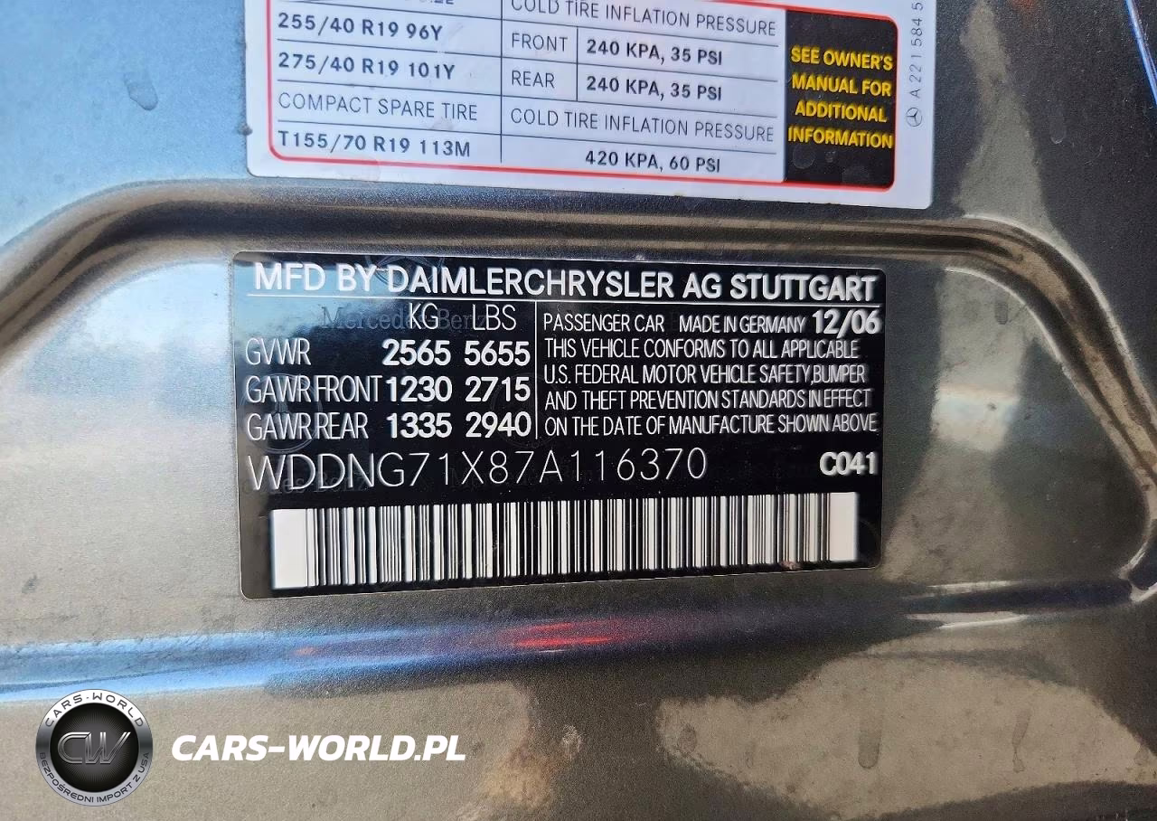 2007 Mercedes-Benz S 550 VIN:WDDNG71X87A116370 - 12