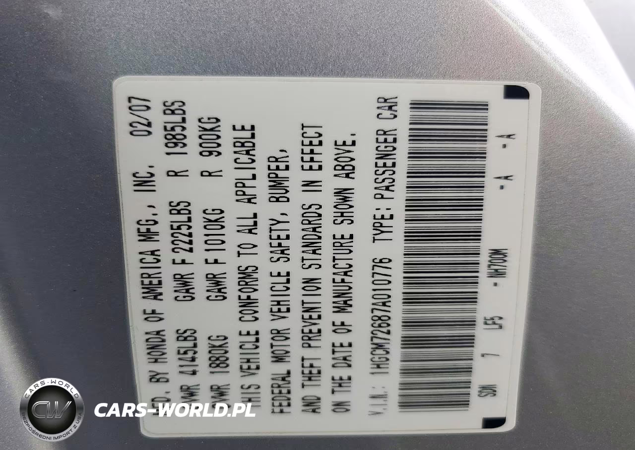2007 Honda Accord Ex VIN:1HGCM72687A010776 - 12