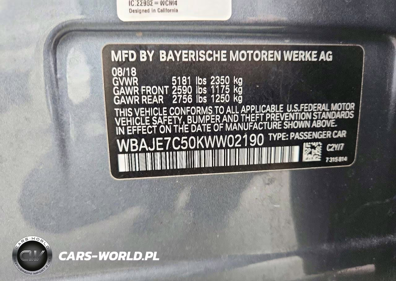 2019 BMW 540 Xi VIN:WBAJE7C50KWW02190 - 13