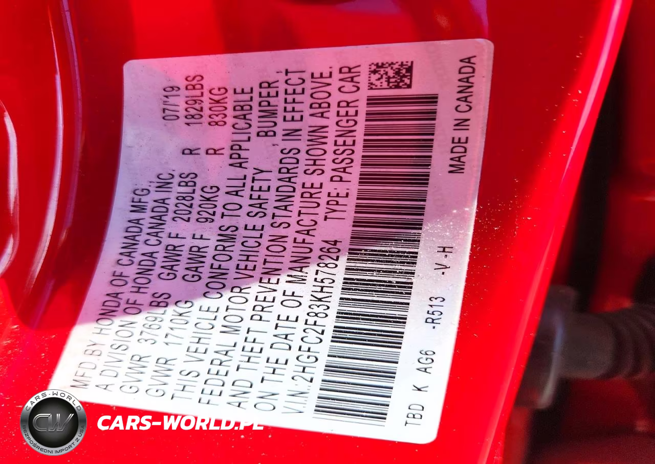 2019 Honda Civic Sport VIN:2HGFC2F83KH578264 - 13
