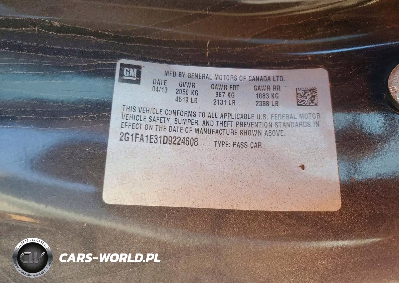 2013 Chevrolet Camaro Ls VIN:2G1FA1E31D9224608 - 12