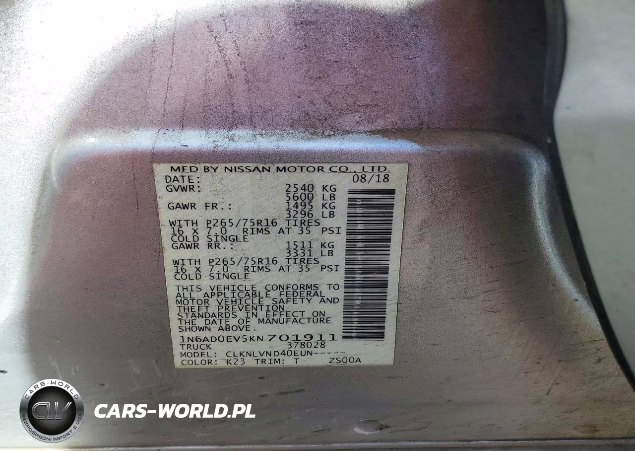 2019 Nissan Frontier Pro-4X VIN:1N6AD0EV5KN701911 - 12