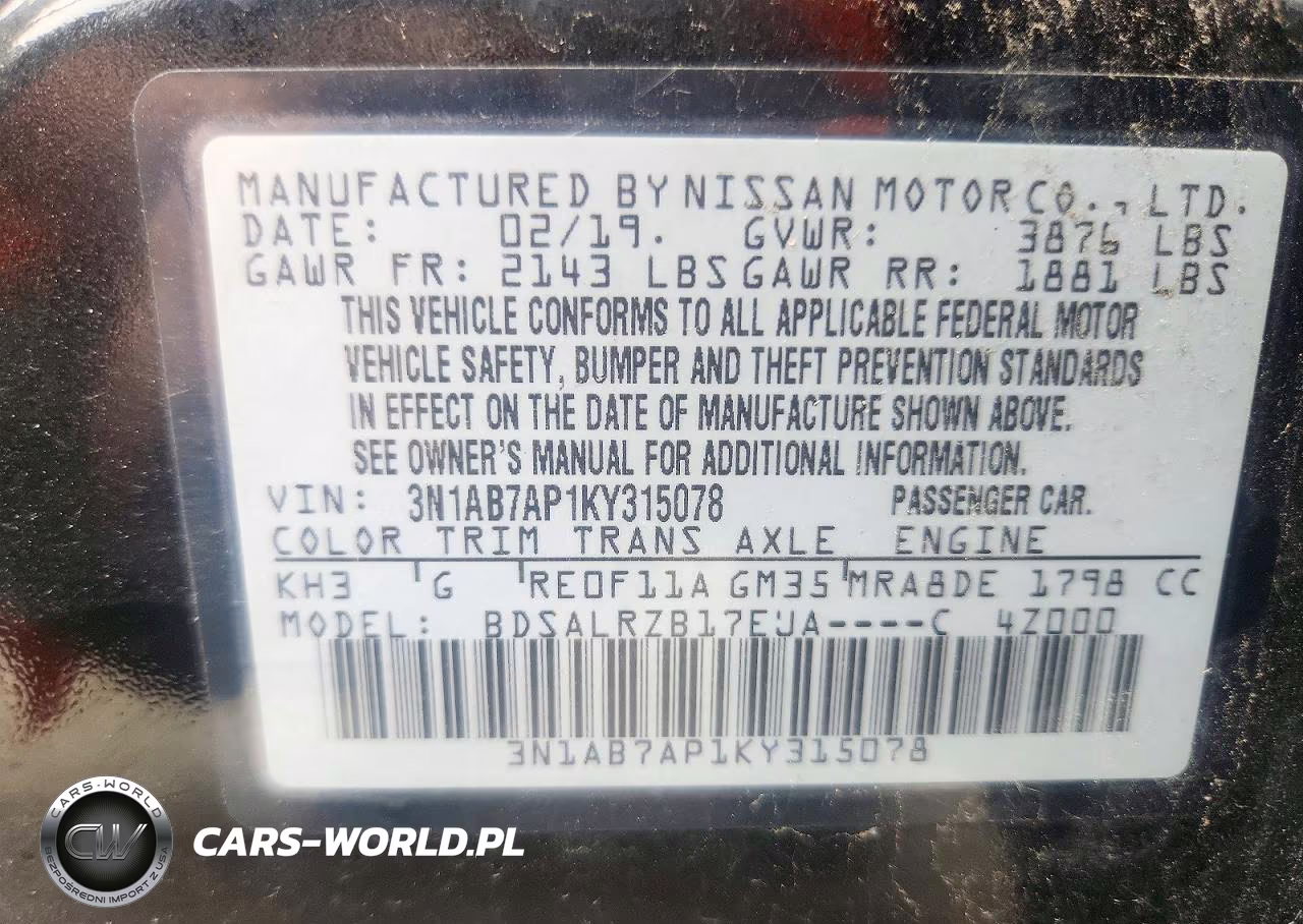 2019 Nissan Sentra Sr VIN:3N1AB7AP1KY315078 - 13