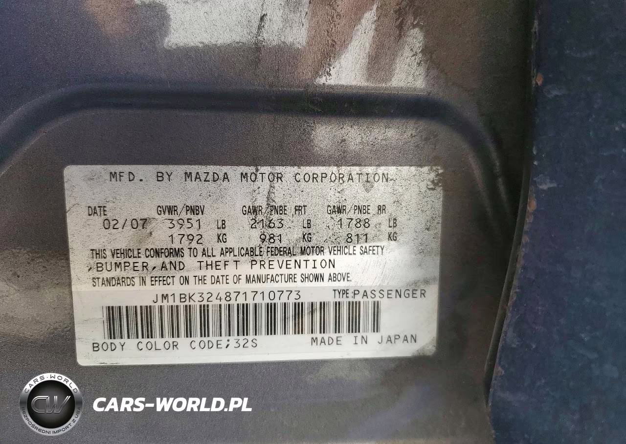 2007 Mazda 3 S VIN:JM1BK324871710773 - 12
