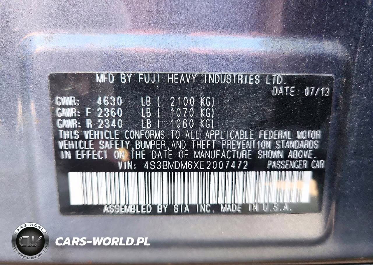 2014 Subaru Legacy 3.6R Limited VIN:4S3BMDM6XE2007472 - 12
