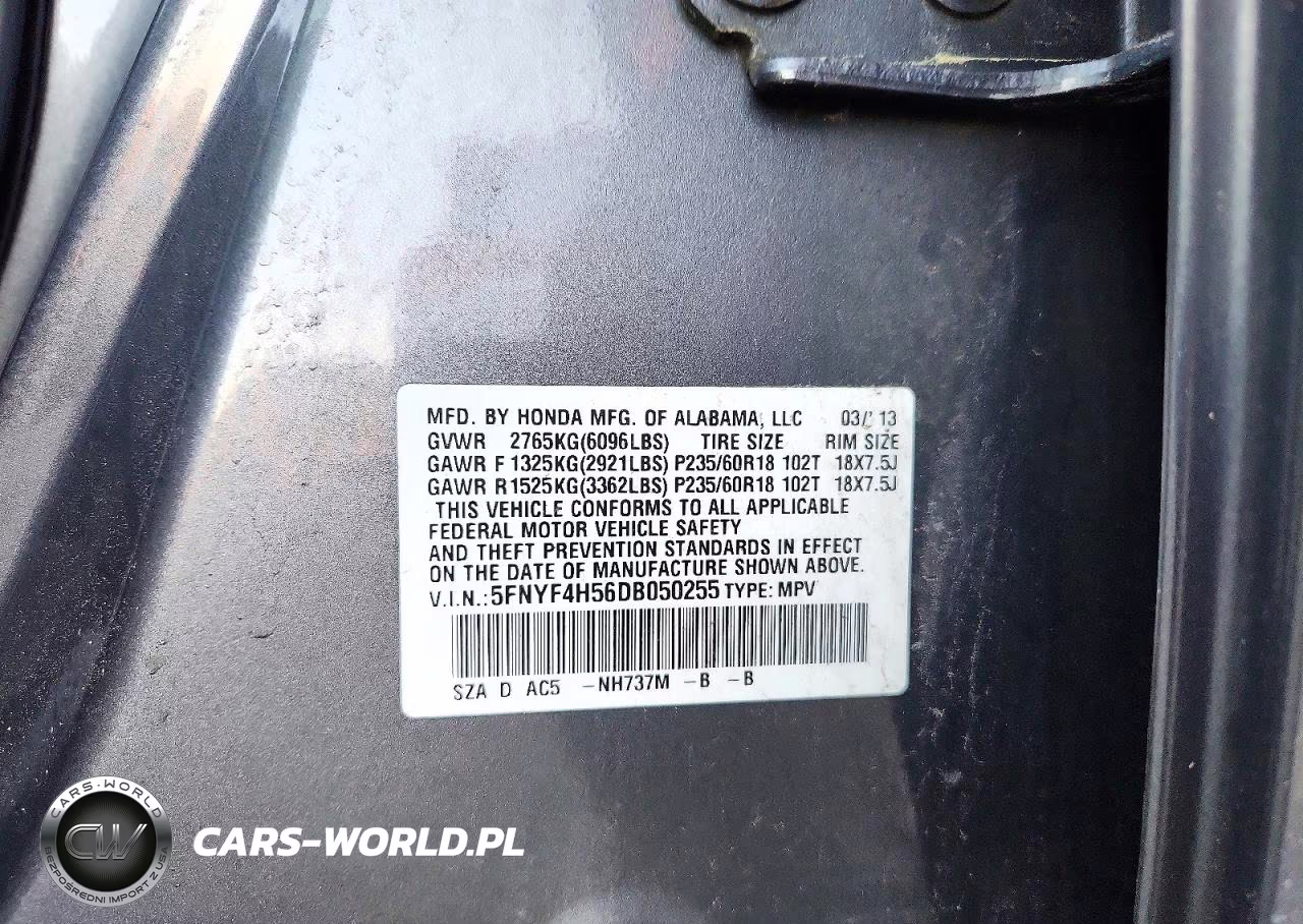 2013 Honda Pilot Exl VIN:5FNYF4H56DB050255 - 13