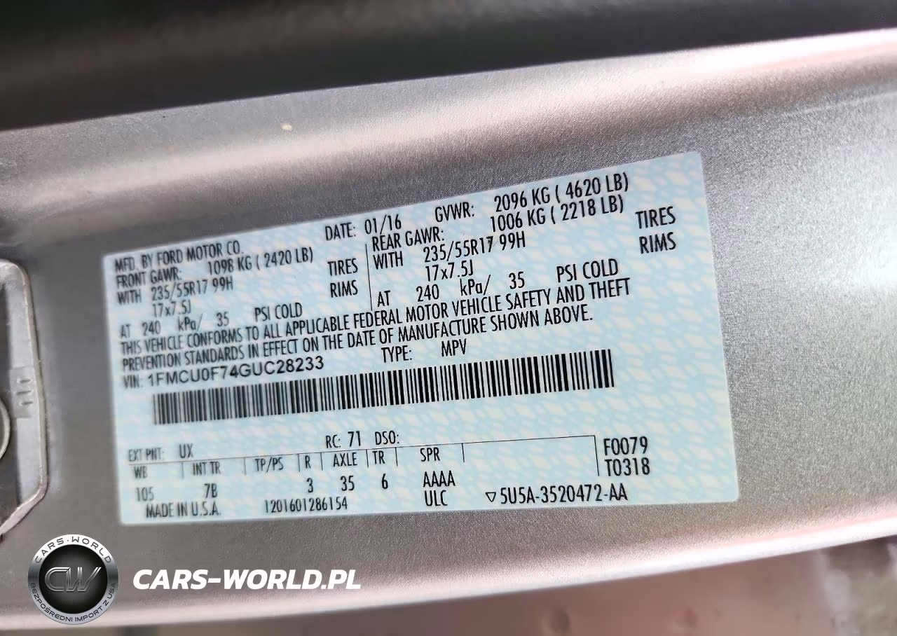 2016 Ford Escape S VIN:1FMCU0F74GUC28233 - 14