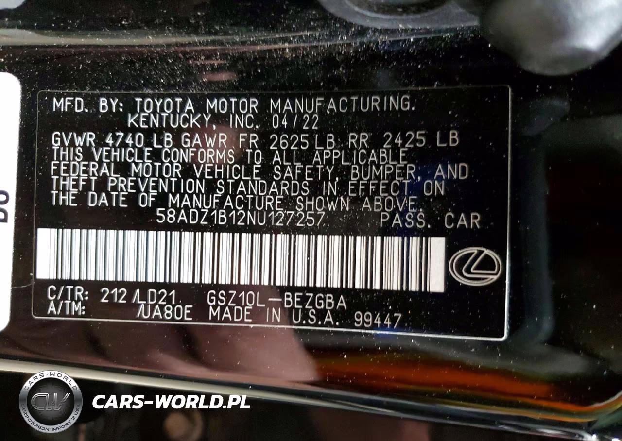 2022 Lexus Es 350 Base VIN:58ADZ1B12NU127257 - 12