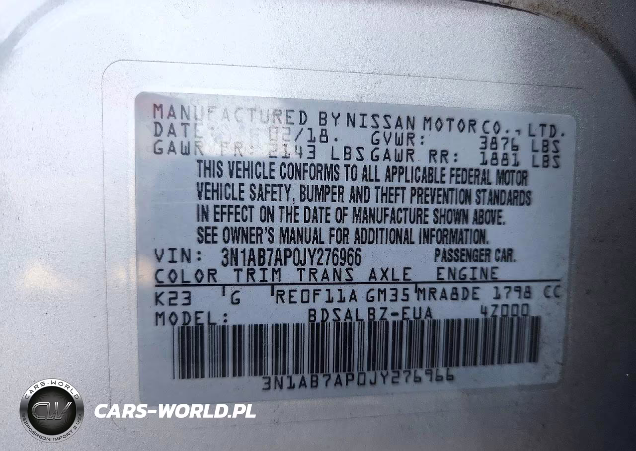 2018 Nissan Sentra S VIN:3N1AB7AP0JY276966 - 12
