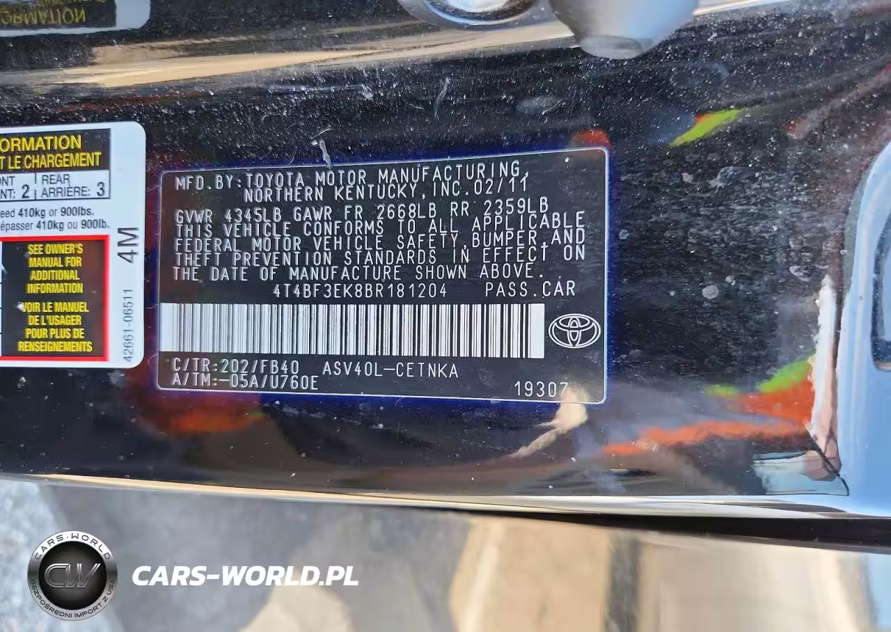 2011 Toyota Camry Base VIN:4T4BF3EK8BR181204 - 12