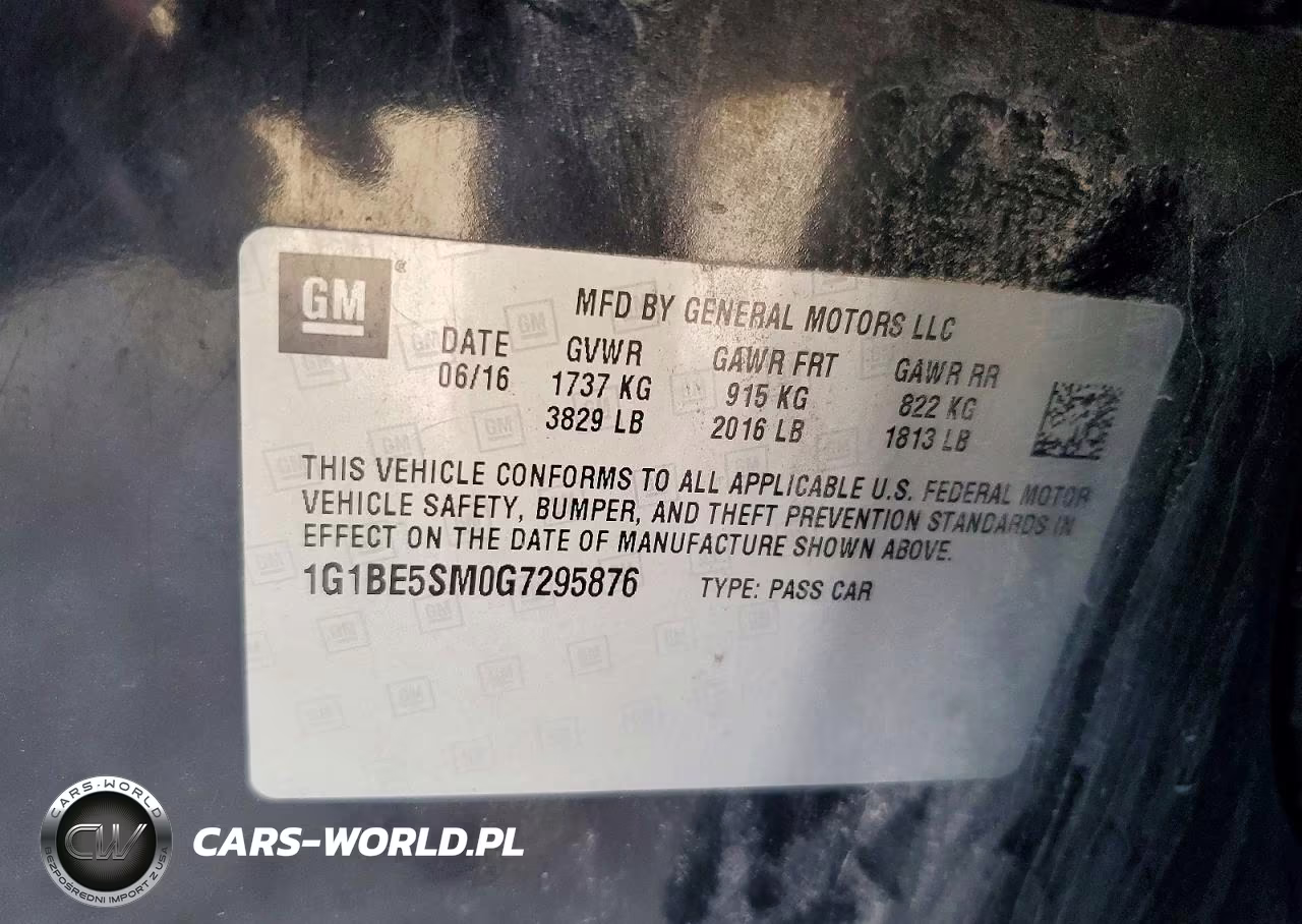 2016 Chevrolet Cruze Lt VIN:1G1BE5SM0G7295876 - 12