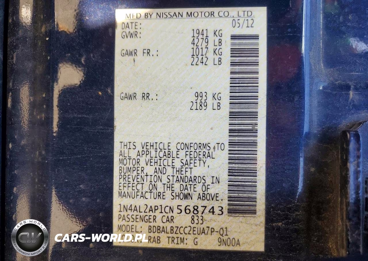 2012 Nissan Altima 2.5 VIN:1N4AL2AP1CN568743 - 12