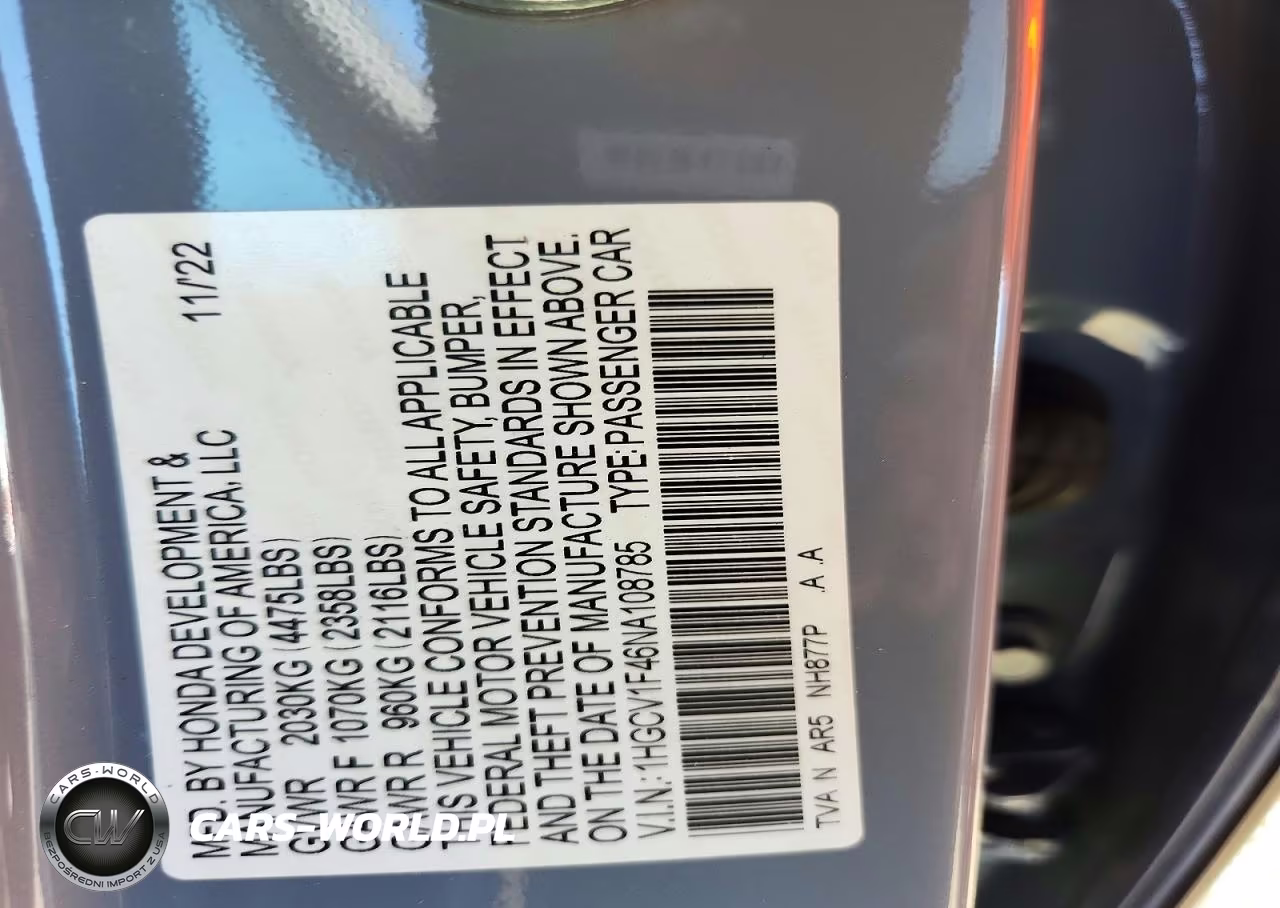 2022 Honda Accord Sport Se VIN:1HGCV1F46NA108785 - 12