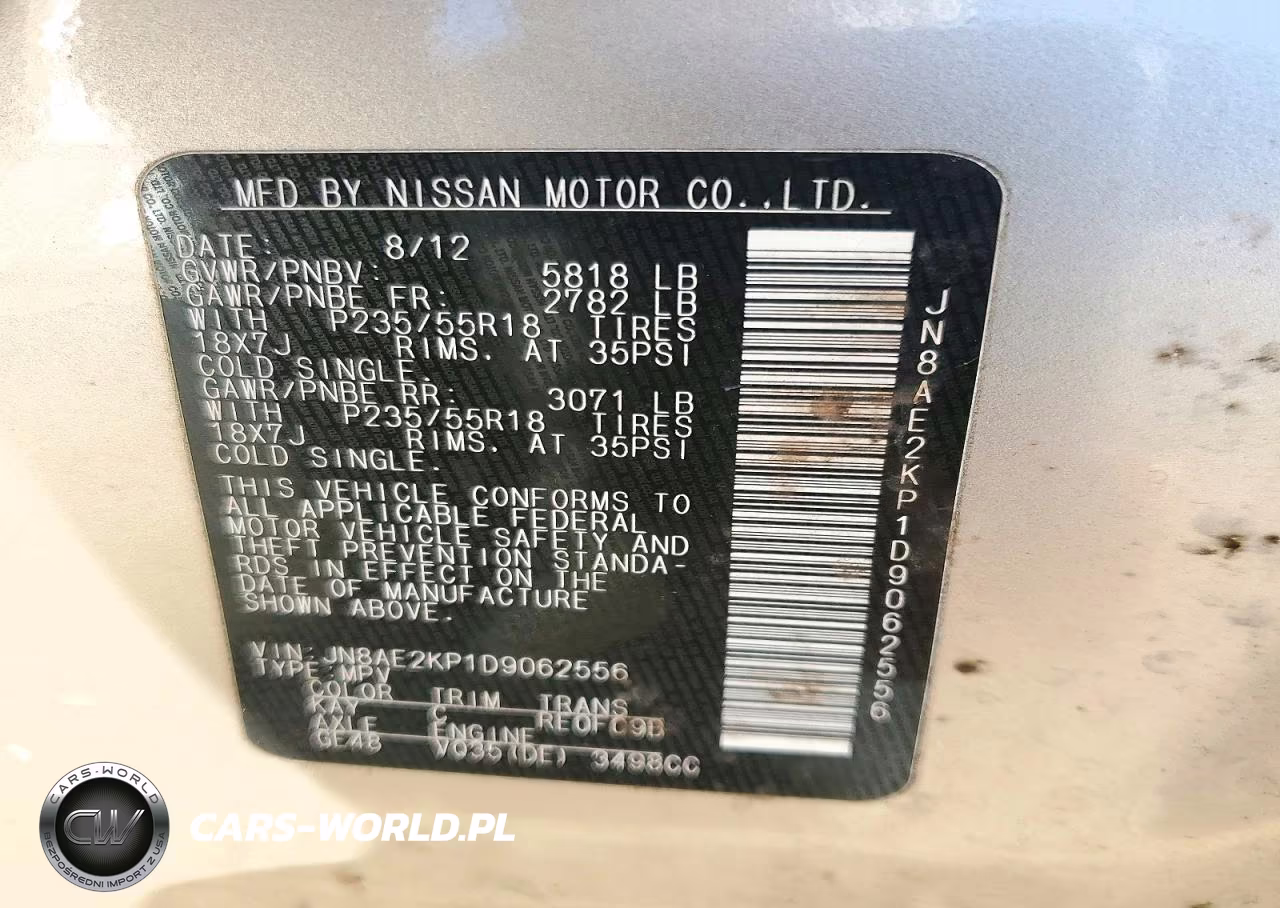 2013 Nissan Quest 3.5 S VIN:JN8AE2KP1D9062556 - 13