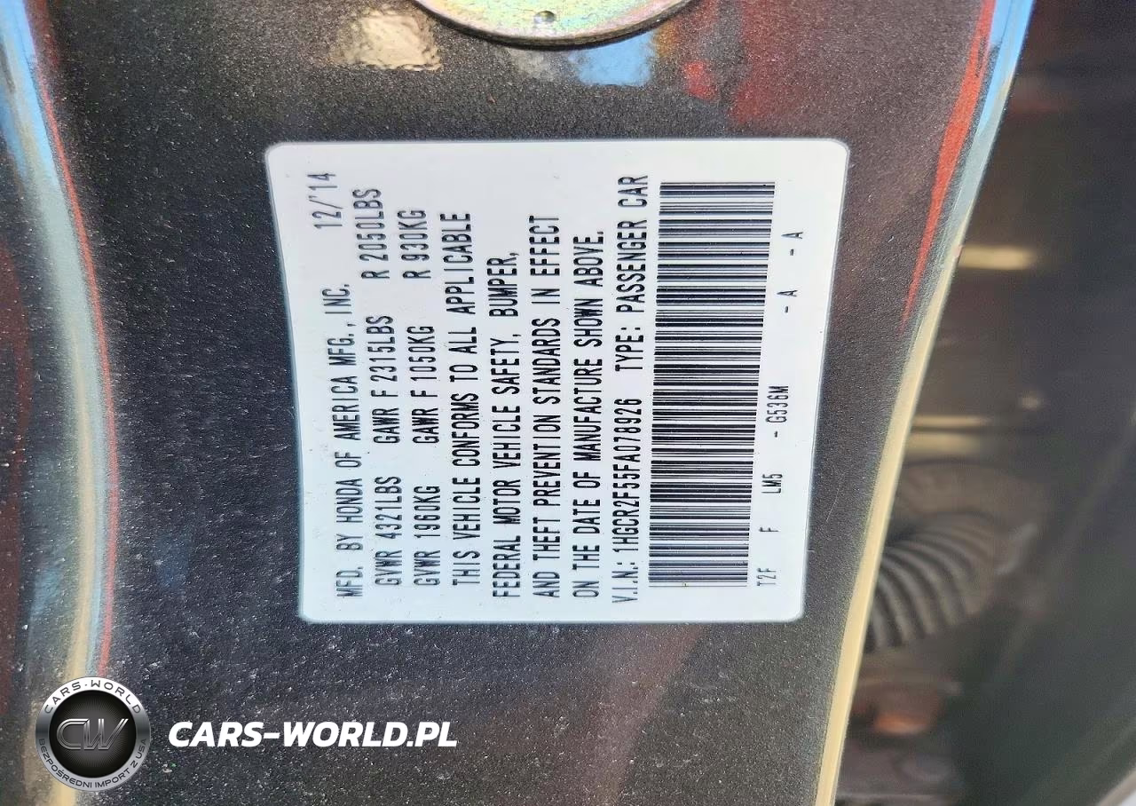 2015 Honda Accord Sport VIN:1HGCR2F55FA078926 - 12