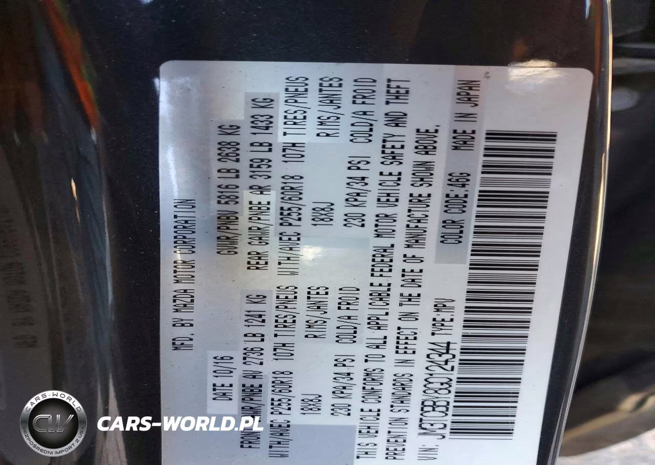 2016 Mazda Cx-9 Touring VIN:JM3TCBBY8G0124344 - 12