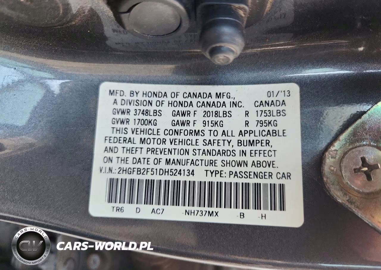 2013 Honda Civic Lx VIN:2HGFB2F51DH524134 - 12