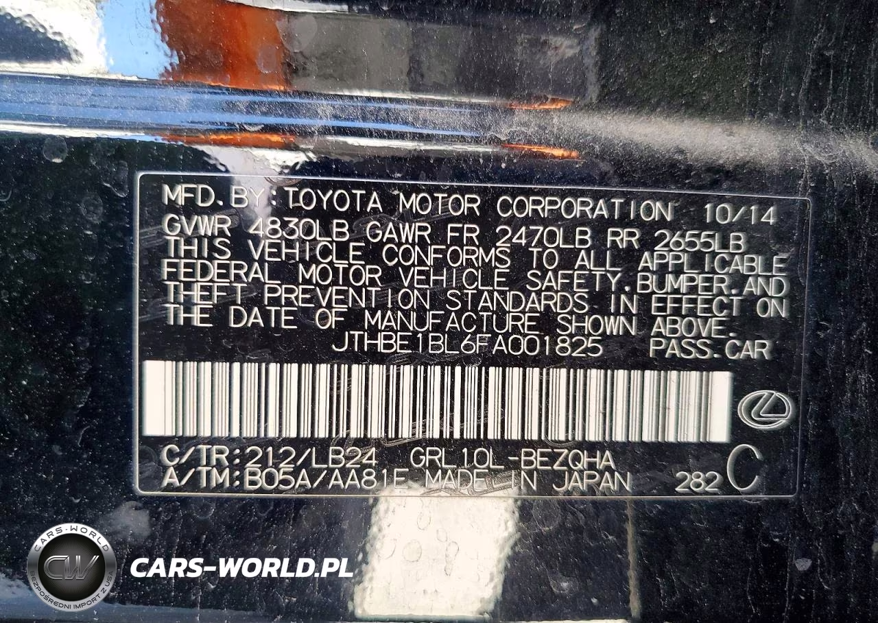 2015 Lexus Gs 350 VIN:JTHBE1BL6FA001825 - 12