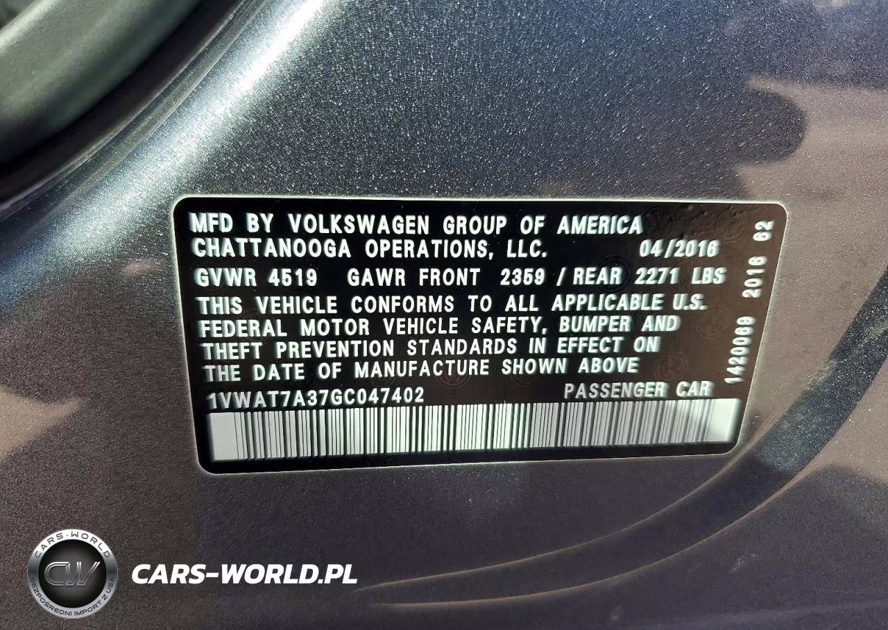2016 Volkswagen Passat S VIN:1VWAT7A37GC047402 - 12