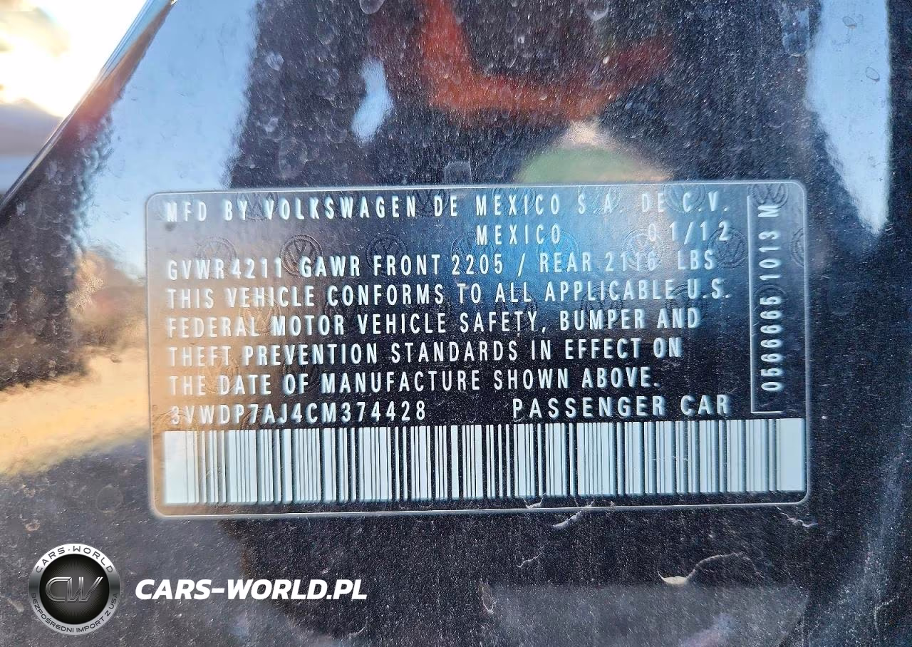 2012 Volkswagen Jetta Se VIN:3VWDP7AJ4CM374428 - 12