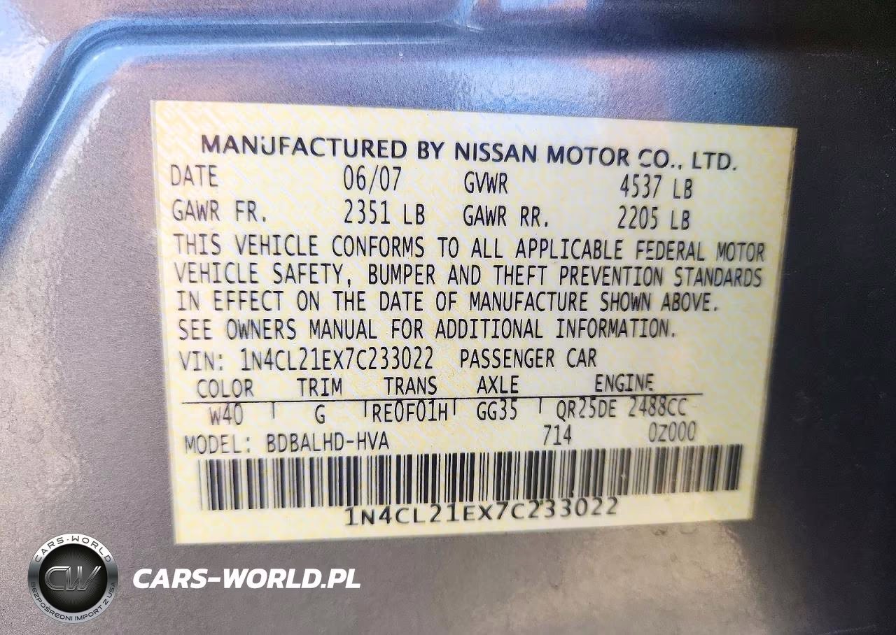 2007 Nissan Altima Hybrid VIN:1N4CL21EX7C233022 - 12