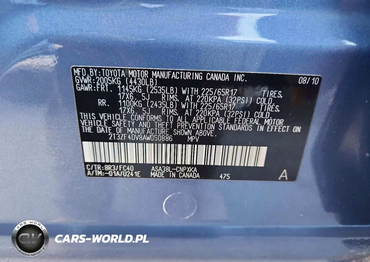 2010 Toyota Rav4 Base VIN:2T3ZF4DV8AW050886 - 13