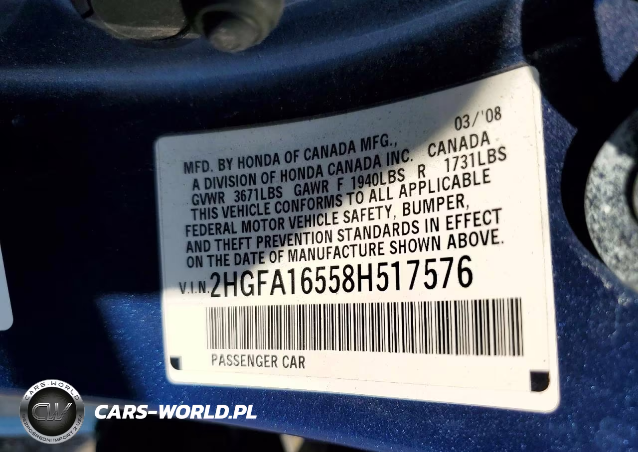2008 Honda Civic Lx VIN:2HGFA16558H517576 - 13
