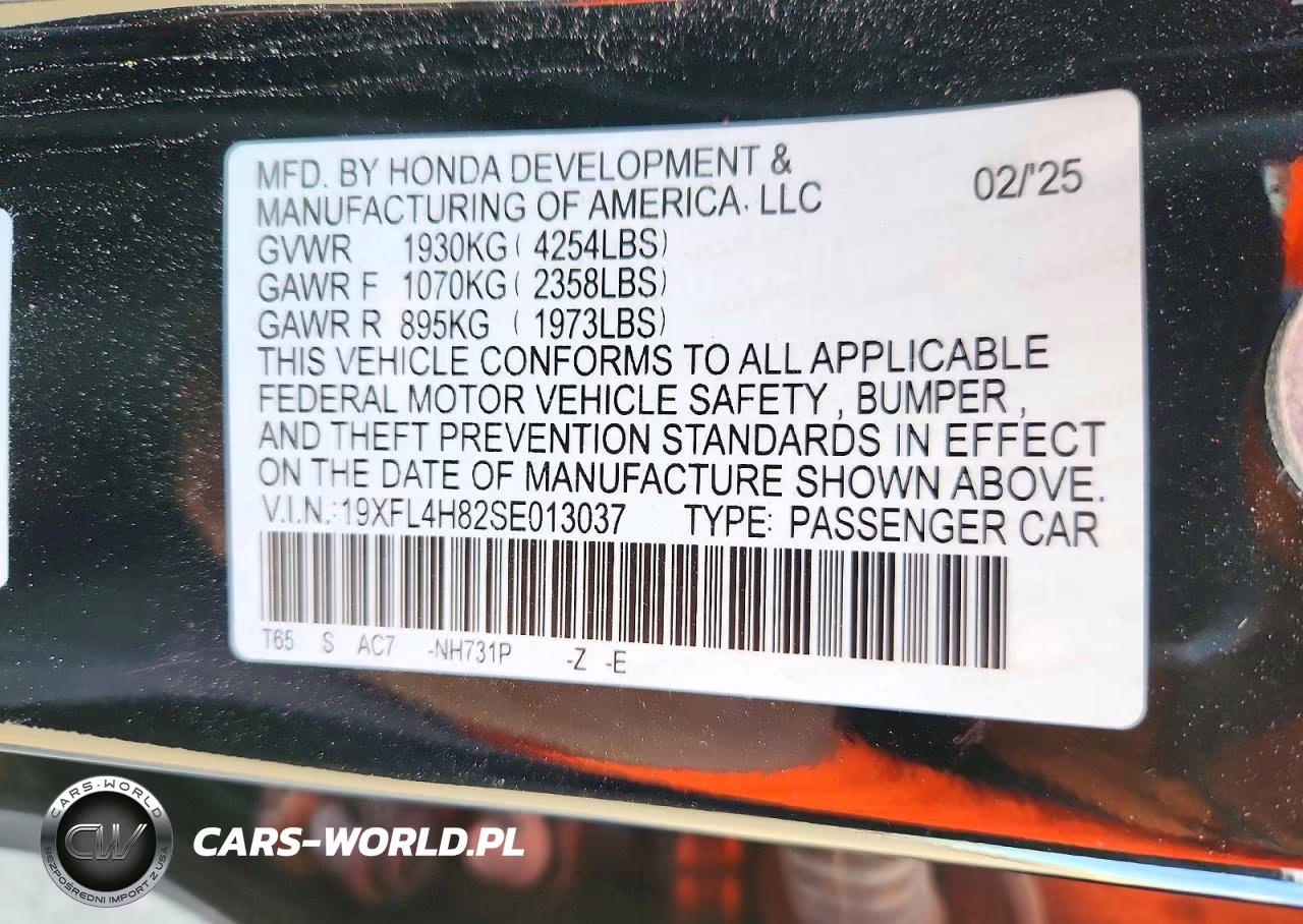 2025 Honda Civic Sport VIN:19XFL4H82SE013037 - 12