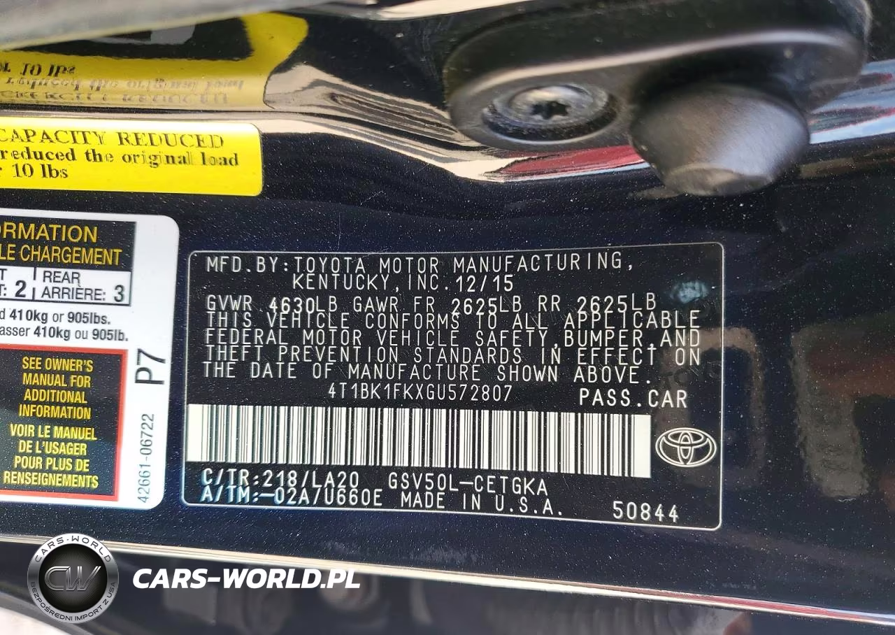 2016 Toyota Camry Xle V6 VIN:4T1BK1FKXGU572807 - 12