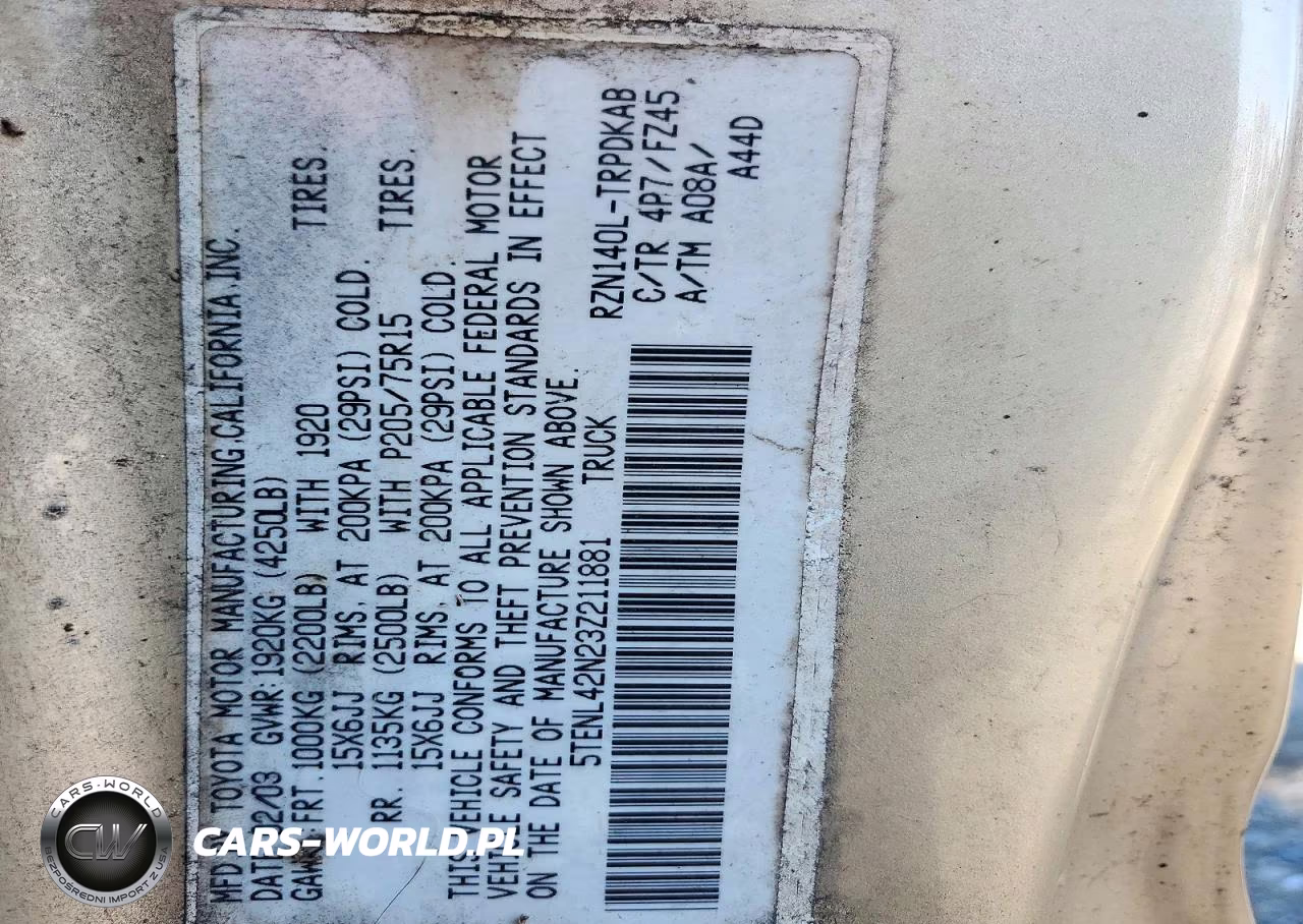 2003 Toyota Tacoma Base VIN:5TENL42N23Z211881 - 12
