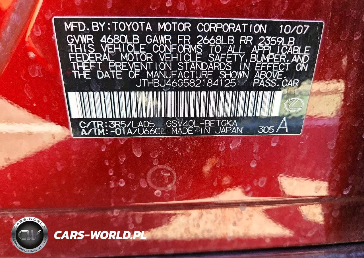 2008 Lexus Es 350 VIN:JTHBJ46G582184125 - 12