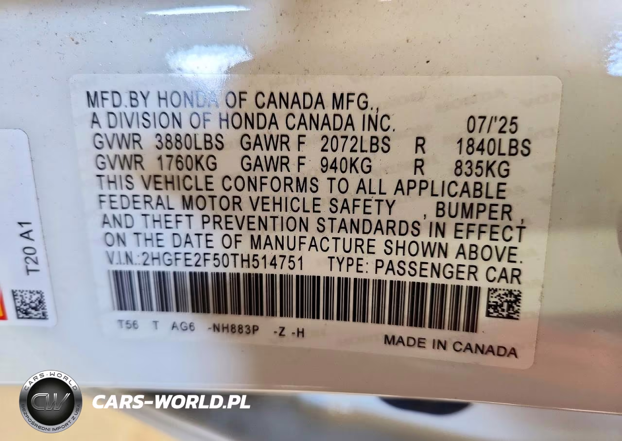 2026 Honda Civic Sport VIN:2HGFE2F50TH514751 - 12