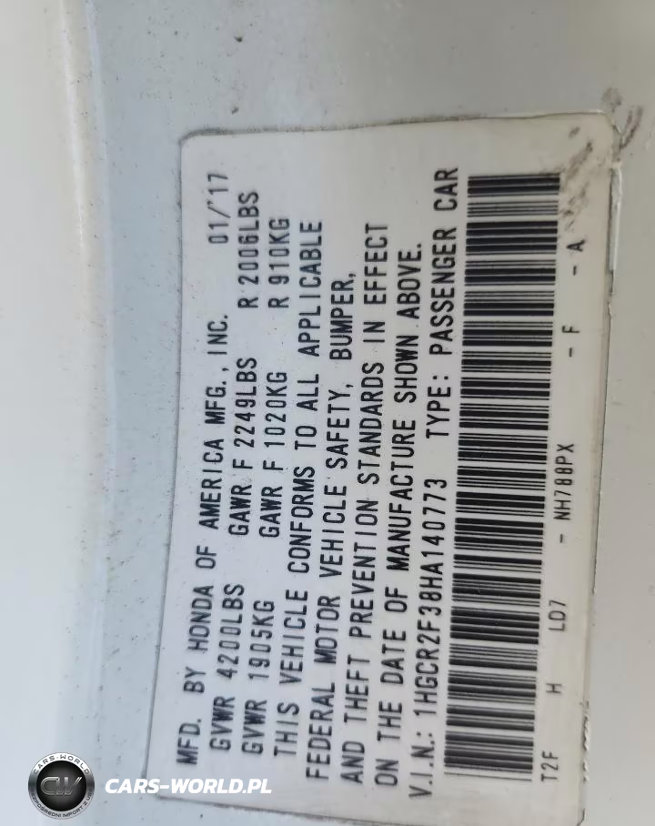 HONDA ACCORD VIN:1HGCR2F38HA140773 - 12