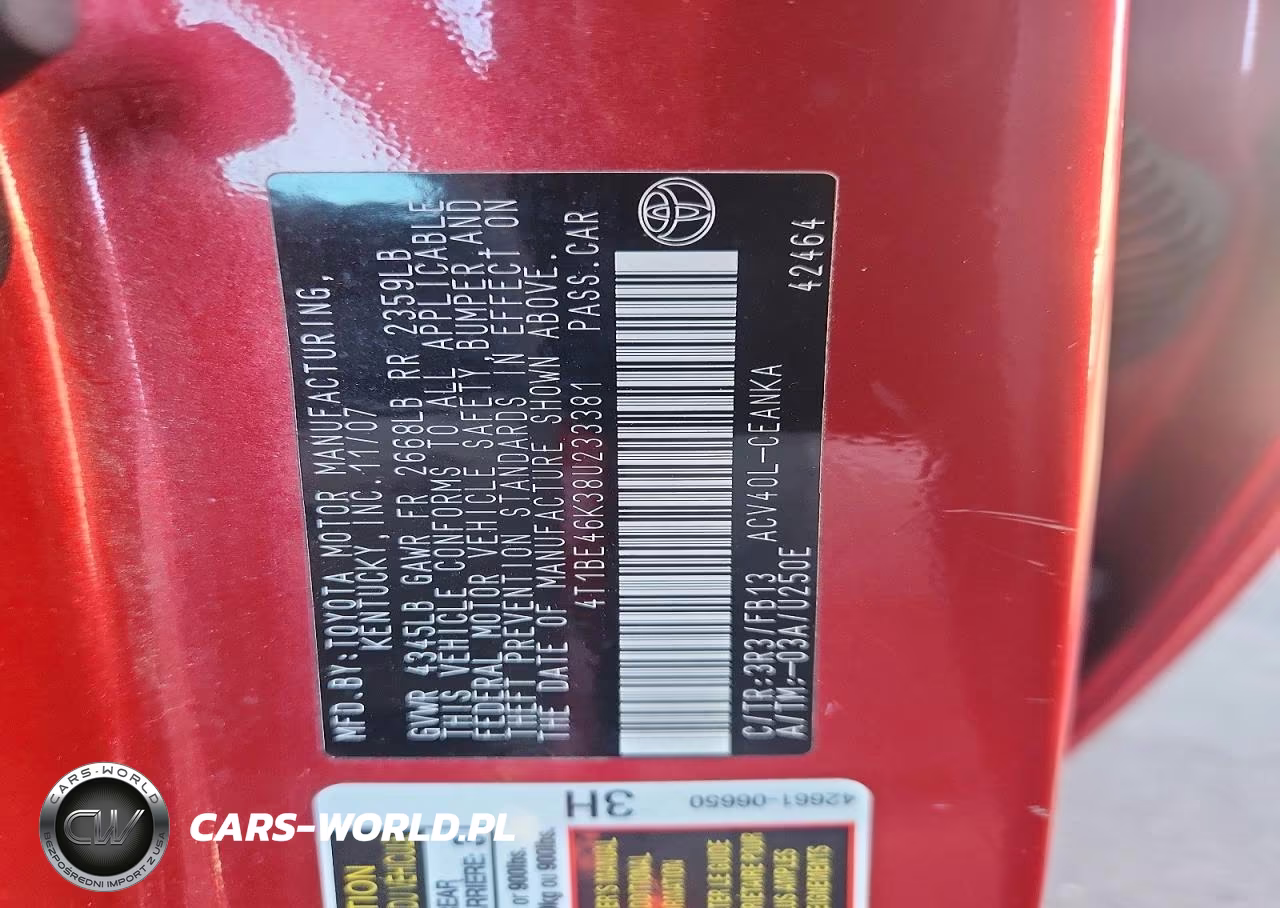 2008 Toyota Camry Le VIN:4T1BE46K38U233381 - 12
