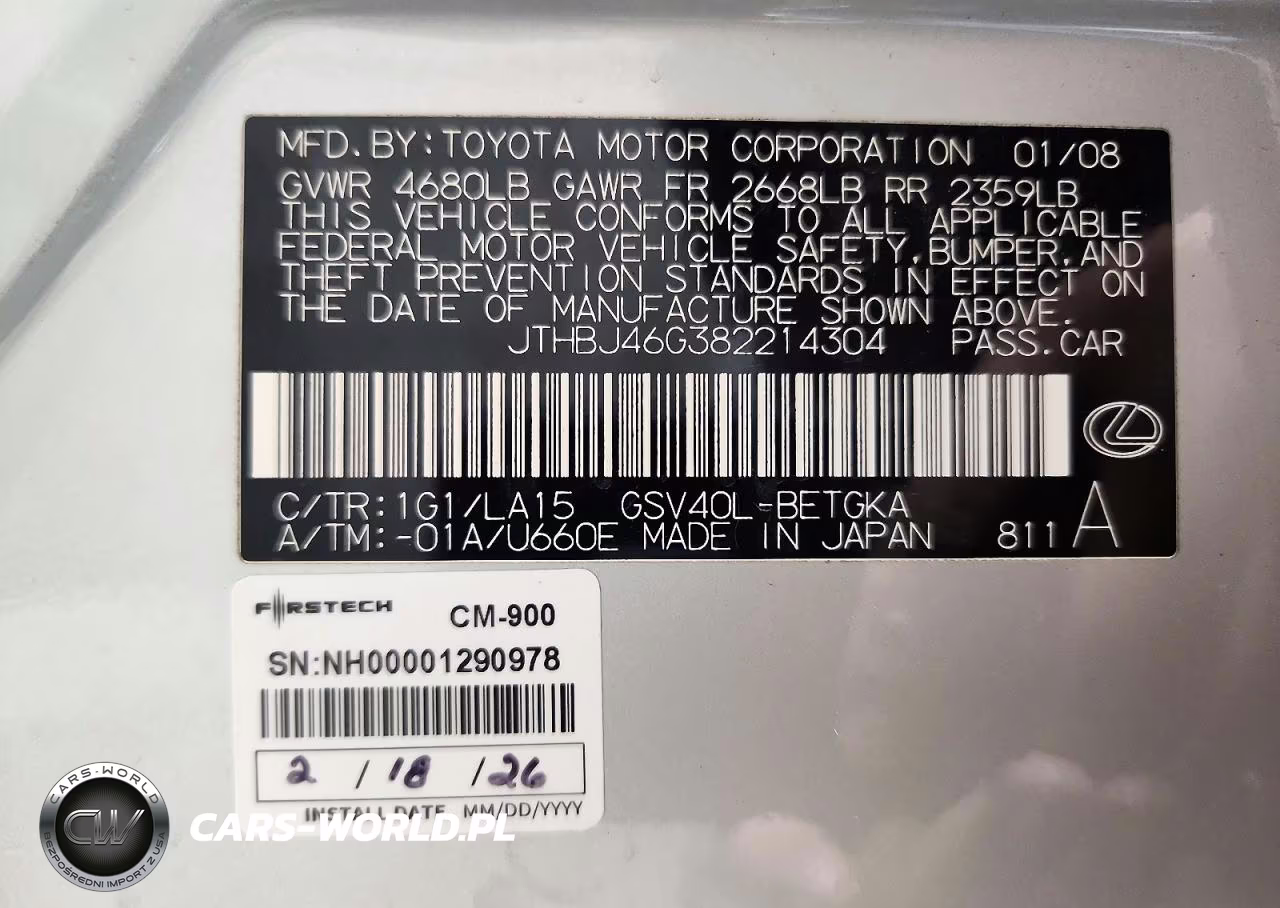2008 Lexus Es 350 VIN:JTHBJ46G382214304 - 12