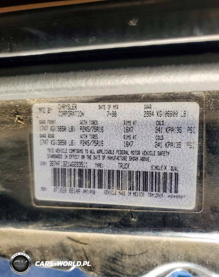 1998 Dodge Ram 1500 VIN:3B7HF13Z1WG223511 - 12