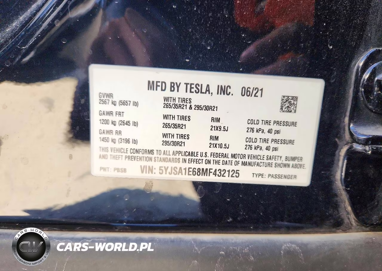2021 Tesla Model S VIN:5YJSA1E68MF432125 - 12
