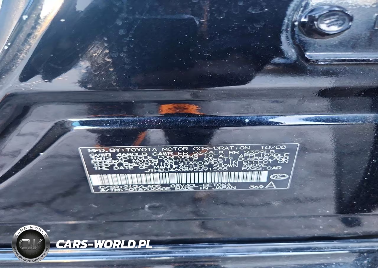 2009 Lexus Es 350 VIN:JTHBJ46G892291588 - 12