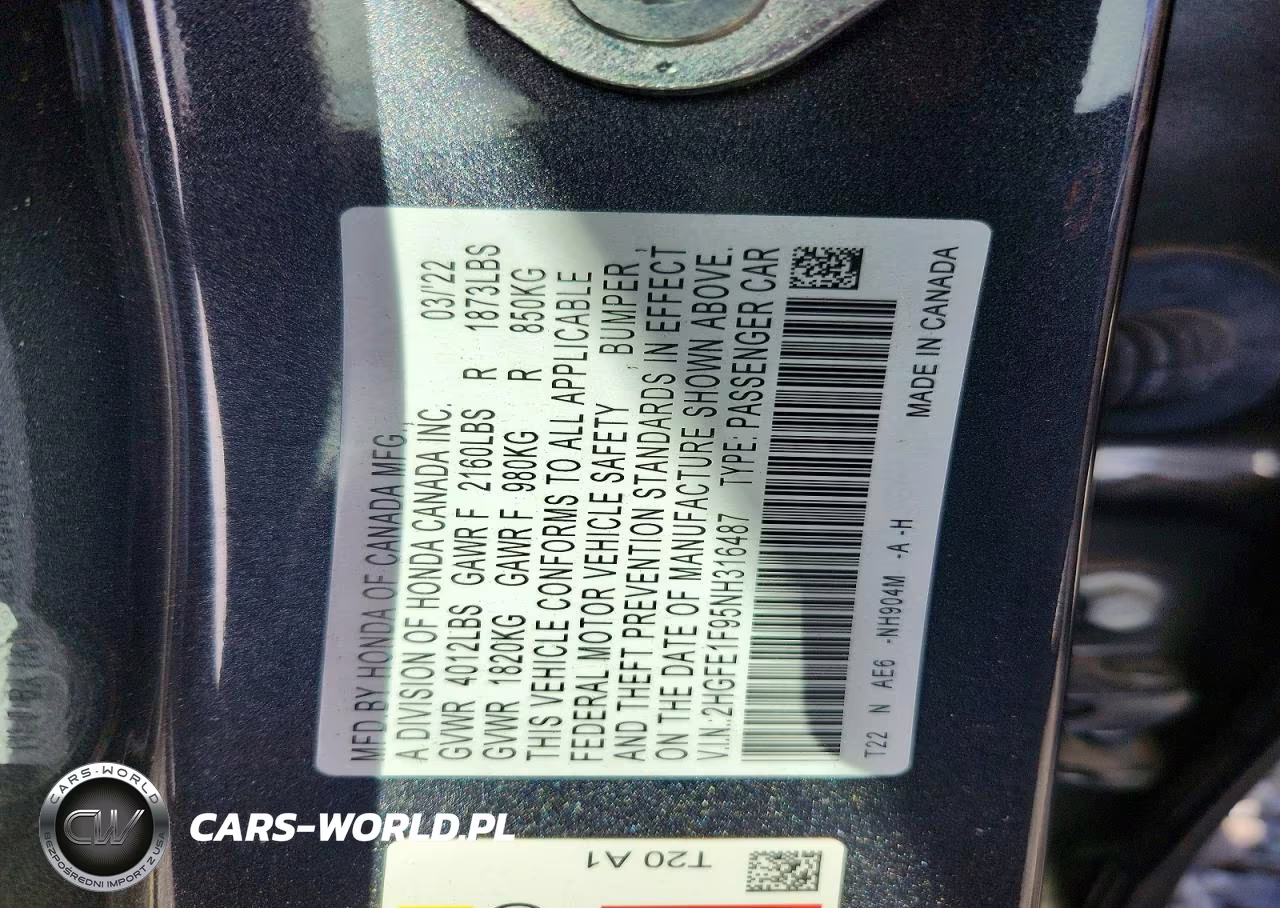 2022 Honda Civic Touring VIN:2HGFE1F95NH316487 - 12
