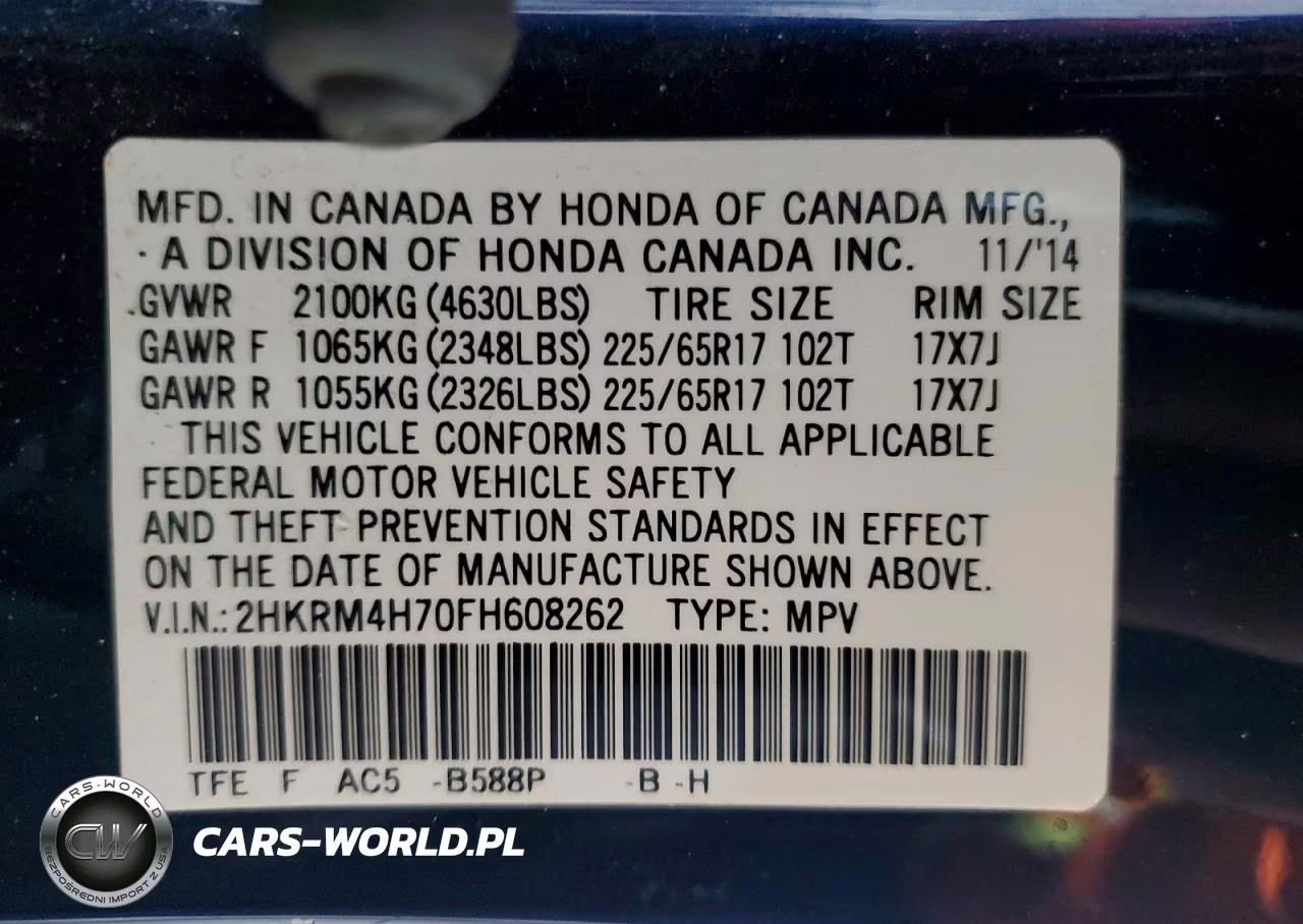 2015 Honda Cr-V Exl VIN:2HKRM4H70FH608262 - 13